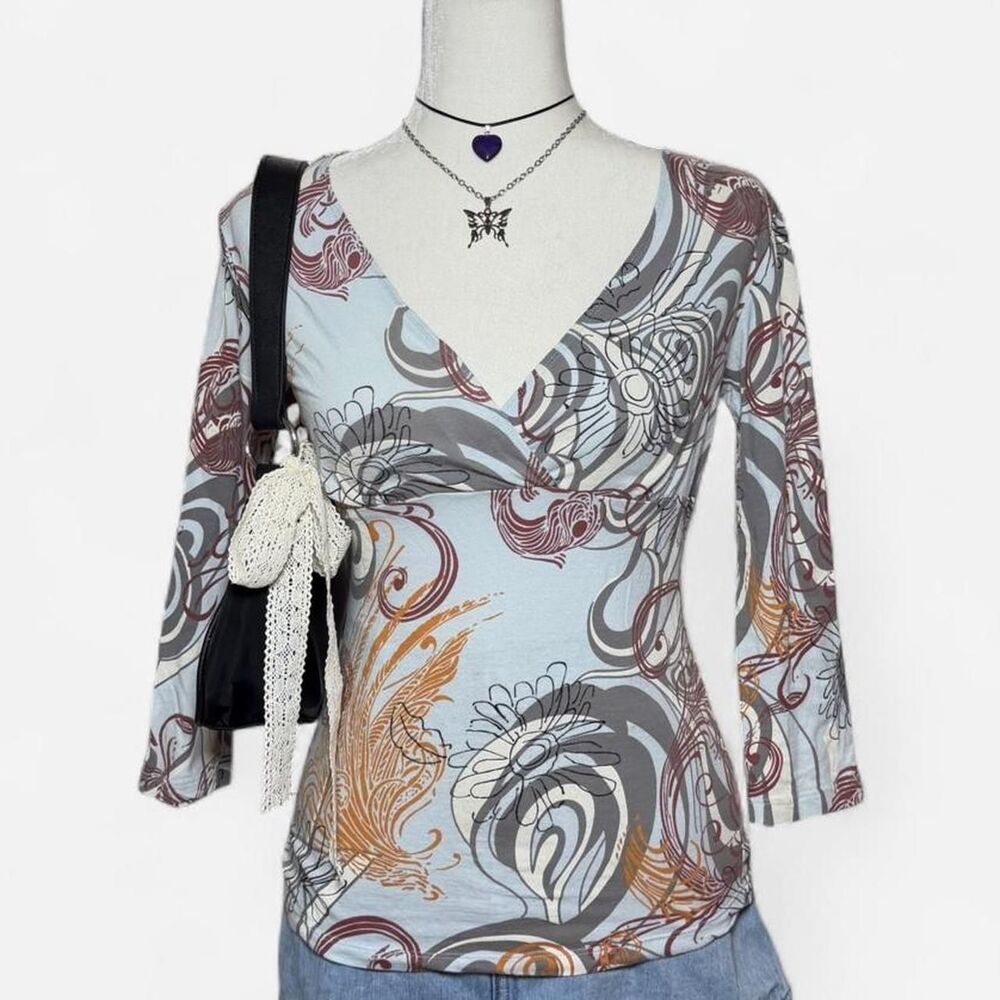 Vintage Y2K Cabi Abstract Floral V Neck Cami Top